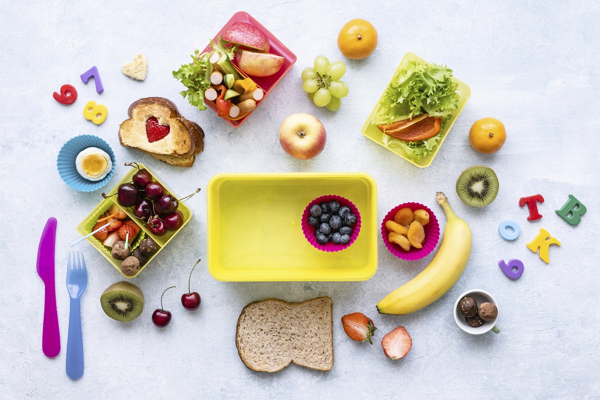 kids healthy food background, preparation of lunchbox